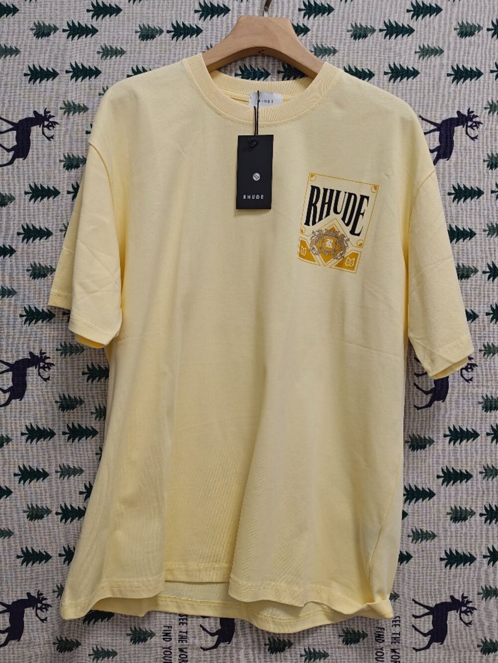 Rhude Cream Yellow Playing Card Graphic Short Sleeve T‑Shirt With Hang Tags